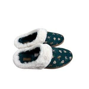 Disney Mickey Mouse Holiday Slippers Womens Size 9/10 Green Fuzzy Plush